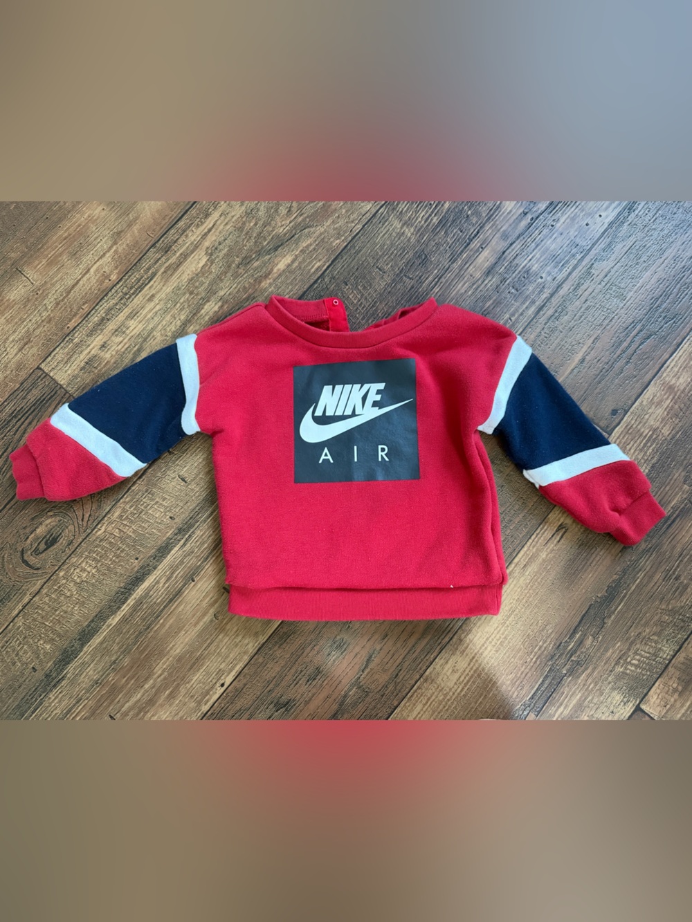 Nike Red Pullover Sweatshirt with Navy & White Sleeve Panels